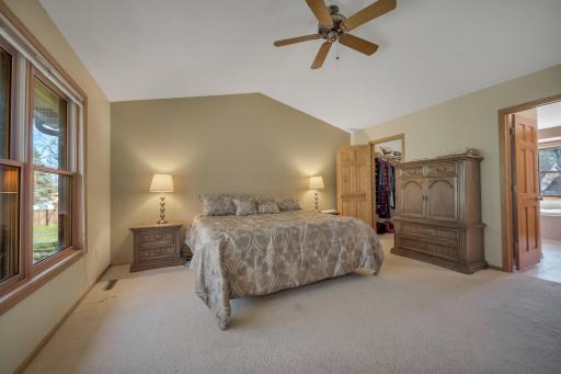 With views of the backyard, your walk-in closet and a large bathroom are tucked away.