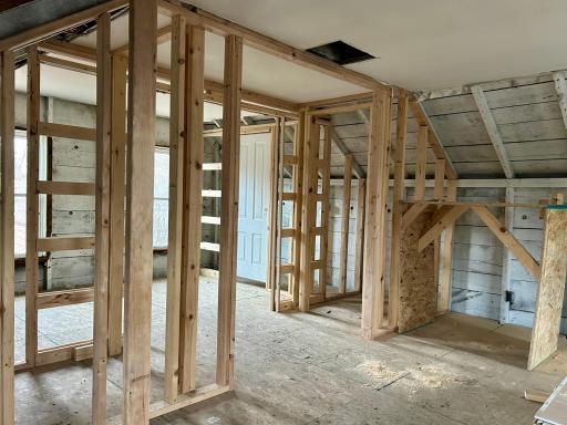 Upper level with new frame work and subfloor for 3/4 bathroom and bedroom