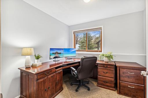 Need a space to work from home? The final bedroom in the home offers the perfect place to set up a home office.