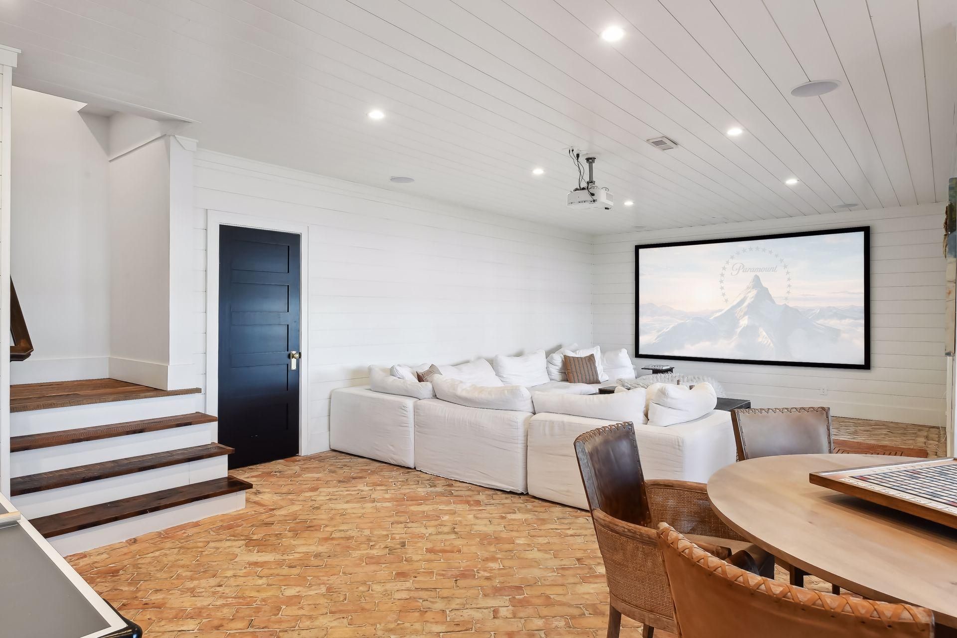 Lower Level Family Room-Brick Flooring Salvaged From Historic Building In Chicago