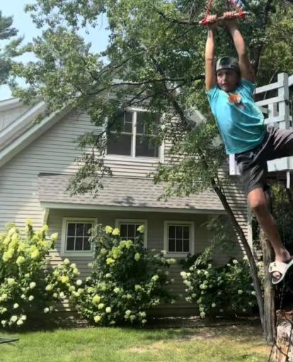 Summer Tree House and Zip LIne Fun! How about those Hydrangeas! Photo provided by homeowner.