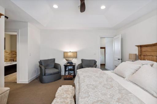 Beautiful primary bedroom with private bathroom space and big walk in closet
