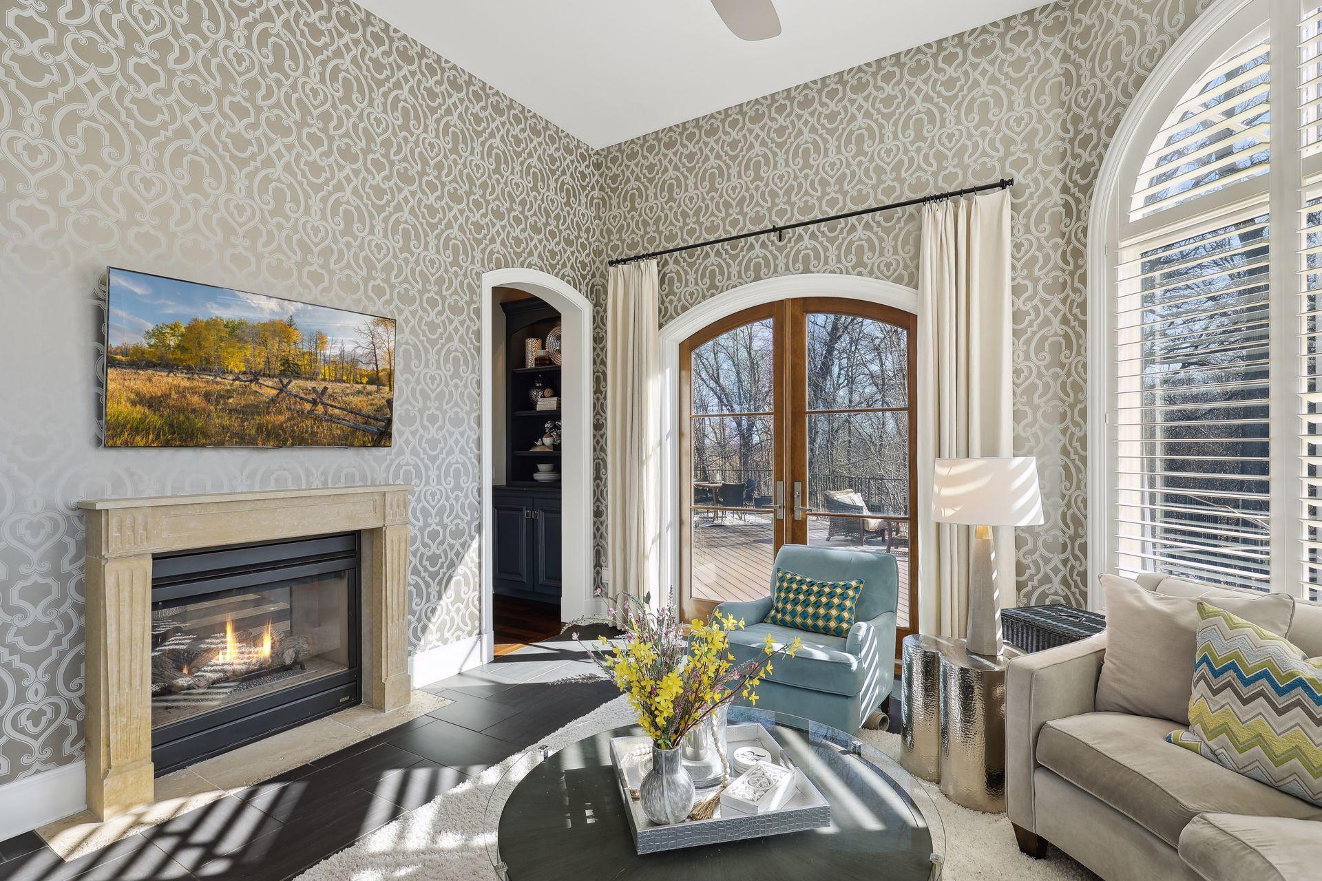 Sun room with french doors leading to deck