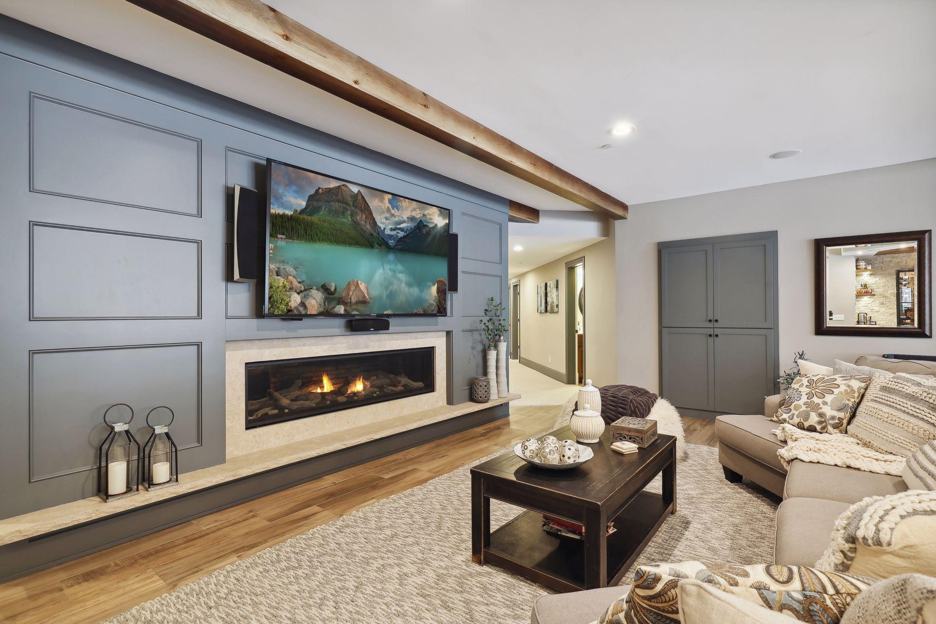 Rectangular remote controlled gas fireplace