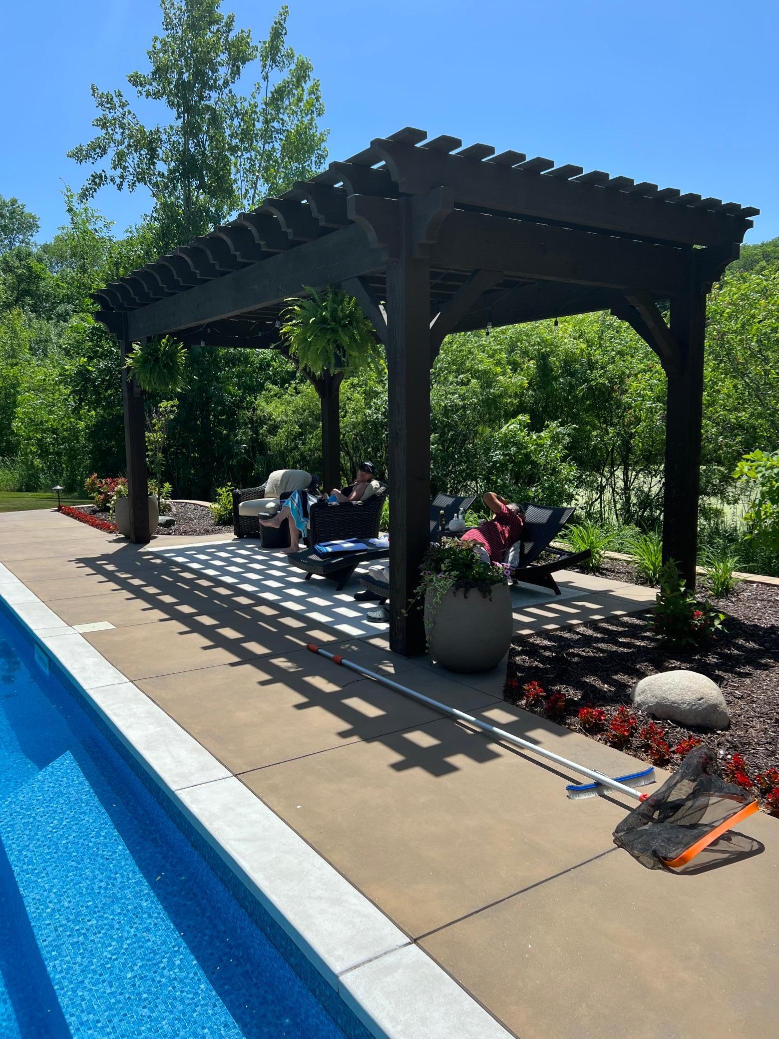 The pergola provides a nice relief from the heat