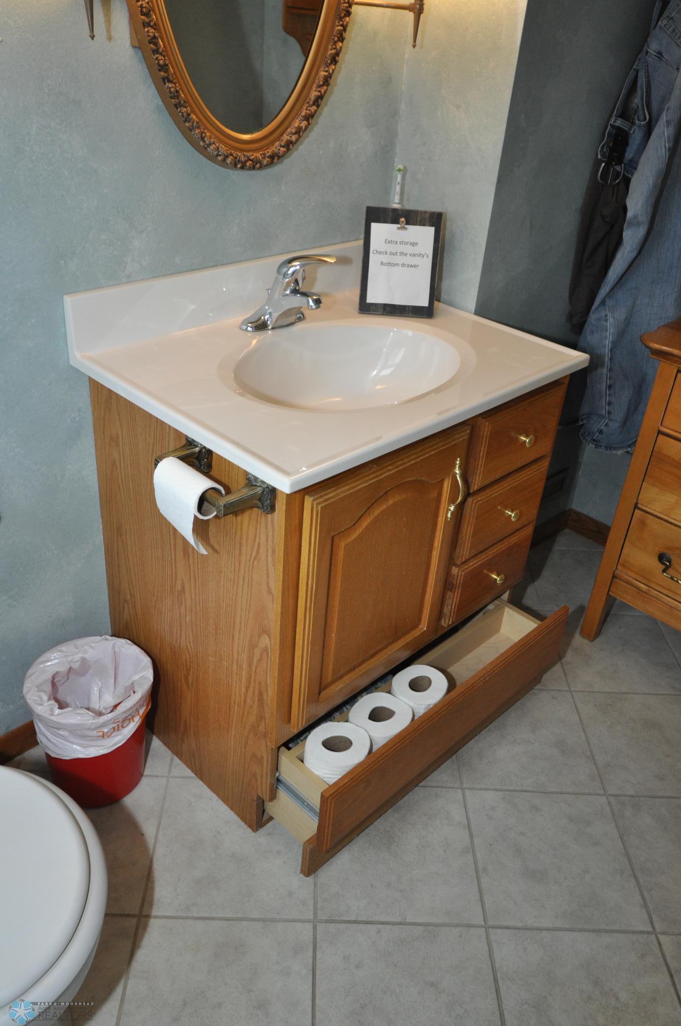 Vanity storage in primary bath