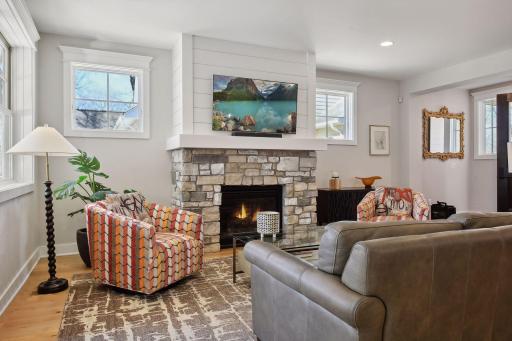 Stone and shiplap add to the charm of this space