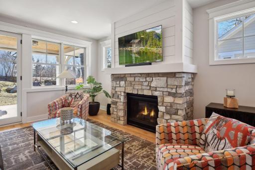 Cozy gas fireplace is a pretty focal point