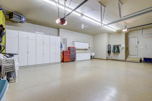 Garage also features epoxy floors and tons of storage!