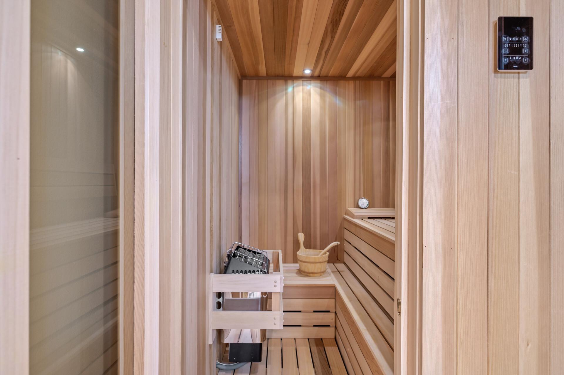 Redwood sauna for the ultimate relaxation experience.
