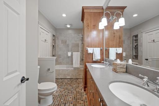 Shared full bathroom on the lower level.