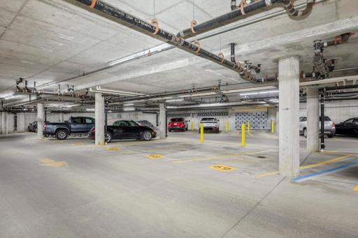 Heated underground parking, this condo unit has TWO garage spaces conveniently located steps from the elevator! Garage space #68 & #69.