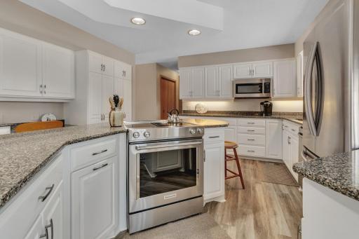 Tons of cabinets and countertop space, well-suited for the family chef