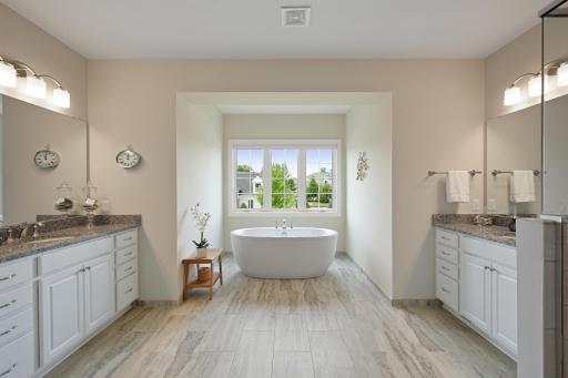 Appreciate spa like luxury in this gorgeous bath, his and her vanity spaces, soaking tub, tiles shower and private water closet.