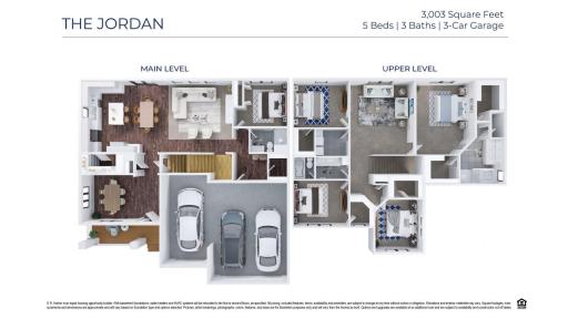 Jordan floor plan in 3D. Example of staged house. Finish to vary.