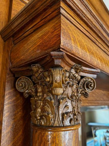 Ionic Capitals with Rams Horns carvings at all four courners, a signature of Top craftsmanship from the Colonial Revival period, carefully preserved for 119 years.