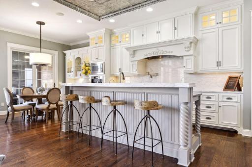 Accent tin ceiling above center island.
