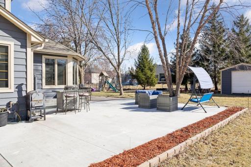 The backyard patio is 45 x 25! Tons of space for outdoor enjoyment and entertaining.