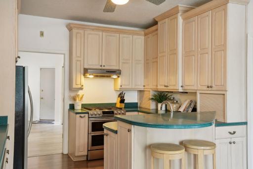 White oak cabinets offer amazing amount of storage space