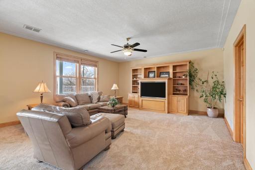 Expansive lower level family room for movie nights.