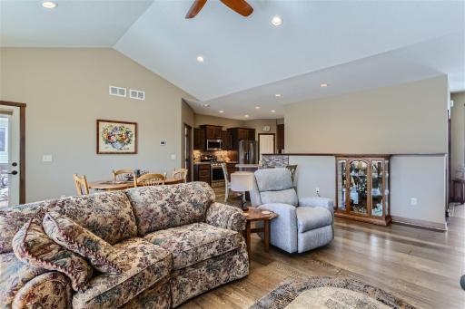 Gleaming engineered hardwood floors in the living/dining room.