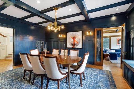 Dreamy Dining Room with Enameled Woodwork and Original Artisan Sconces. Chandelier is not included in sale.