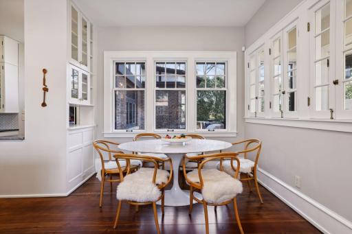 A cozy informal dining area within the Kitchen overlooks the backyard. The kitchen enjoys wonderful natural light throughout the day.
