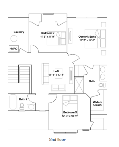 Madison floorplan - upper level/second floor layout