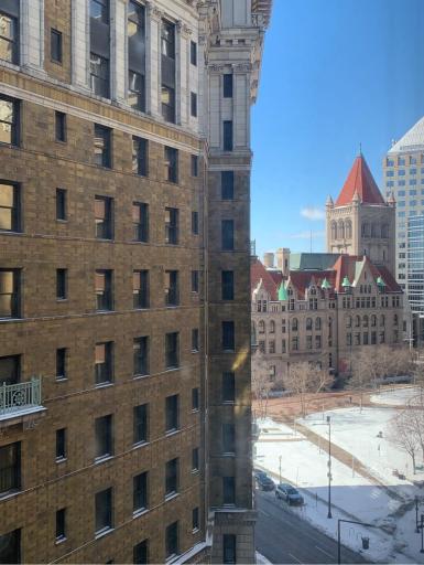 Southwest view from br of Rice Park, Landmark Ctr & St Paul Hotel