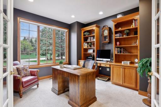 Main floor study with beautiful built-ins