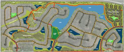 Watermark features a large central lake with walking paths interconnecting to the many community parks and upcoming club house. (artist rendering)