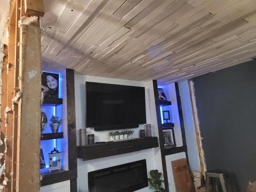 BUILT-IN ENTERTAINMENT CENTER IN MAIN FLOOR LIVING AREA * WOOD CEILING