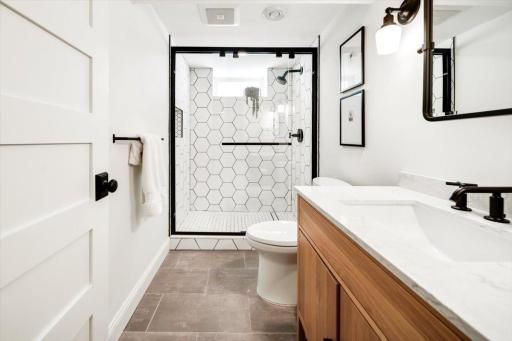 Lower level updated bathroom w-heated floors