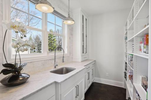 Large walk in pantry with convenient prep sink