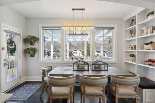 Custom built in bench seating for 2 sides of the table