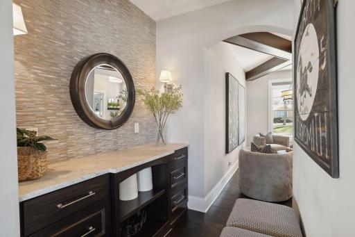 Custom serving area saves steps from kitchen to formal dilning