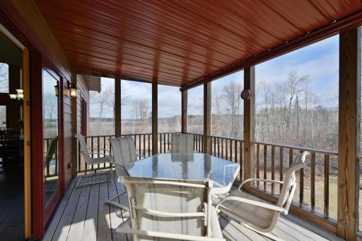 The screened-in deck is excellent for outdoor dining or games.