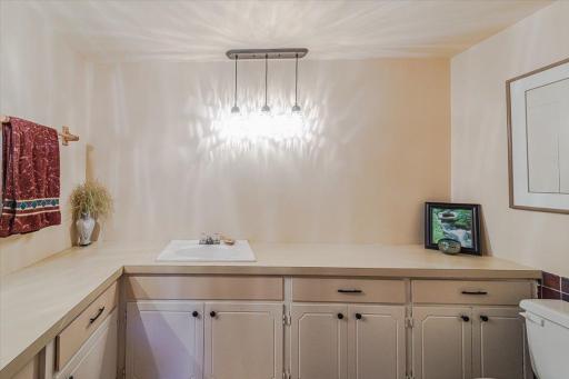 The lower level 3/4 bath is a part of the mother-in-law suite, with lots countertop space.