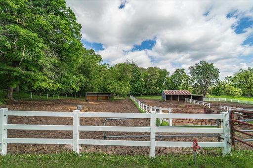 Run-in shelters. There is also a hydrant and heated water stations for the horses during the winter months.