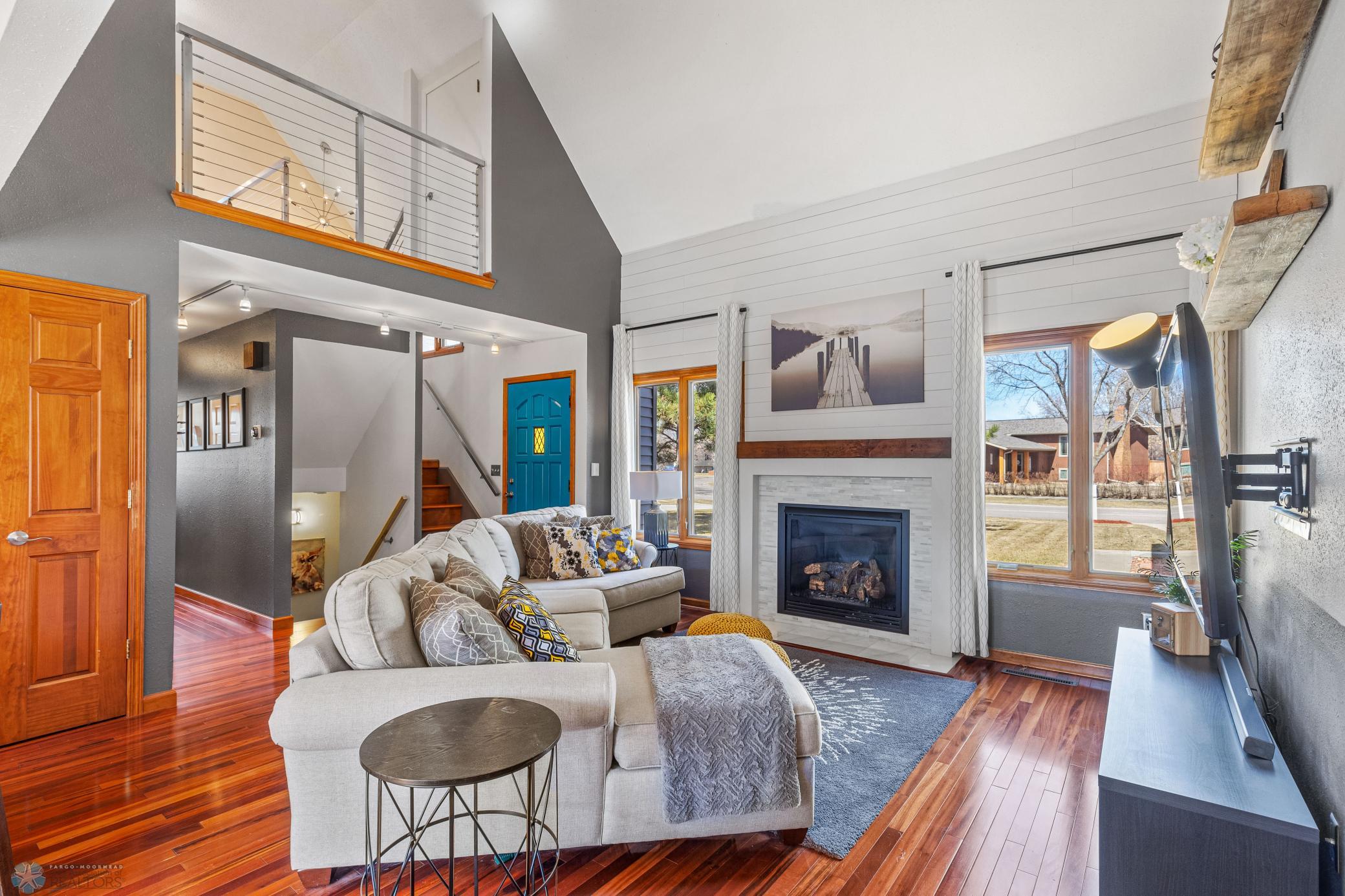 Brazilian tiger hardwood and gas fireplace