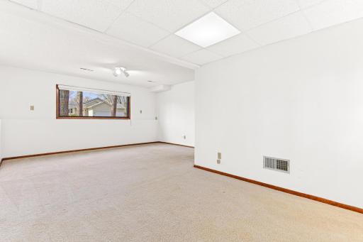 The lower level family room offers plenty of additional living space and is freshly painted.
