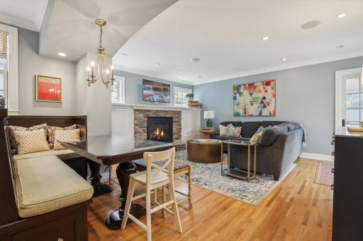 Main level family room with gas fireplace.