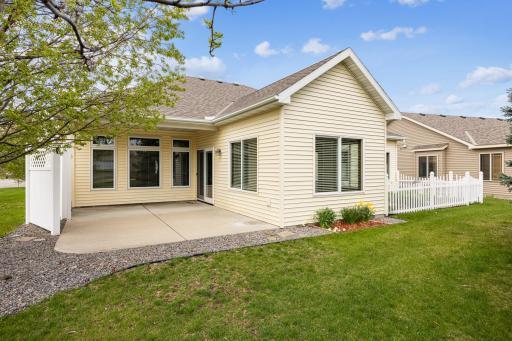 Backyard covered patio and open patio