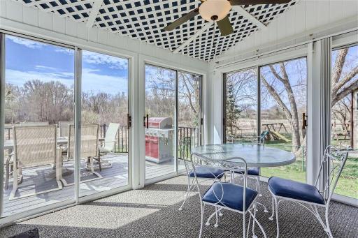 You will love the warm sunshine on this 3-season porch. Relax with morning coffee and watch nature outside! This bright and cheerful space is a great place to enjoy the company of friends or family.