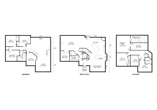 Floor plans and level (main, upstairs, basement)