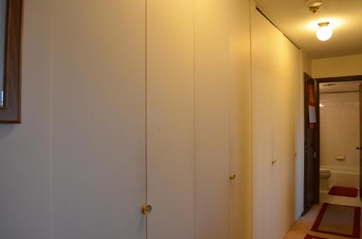 A Full Wall of Floor to Ceiling Closet Space Plus a Storage Locker on Lower Level