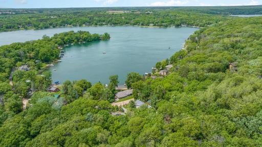When looking south to the north, Big Carnelian Lake resembles a pregnant seahorse. This home is located in the "nose" of the seahorse (in the middle of this photo).