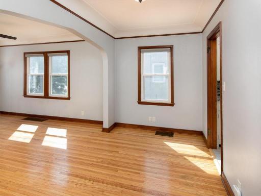 Hardwood floors throughout living, dining and bedrooms.