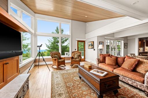 Large floor to ceiling windows allow for panoramic views of Lake Superior...