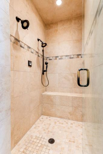 Tiled shower with double heads and option for Steam shower